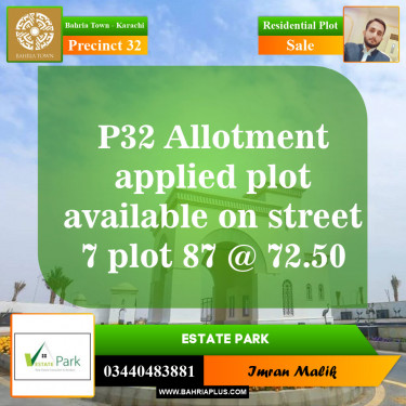 250 Sq. Yards Residential Plot for Sale in Precinct 32 -  Bahria Town, Karachi - (BP-153174)