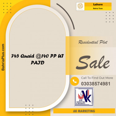 Residential Plot for Sale in Sector E - Quaid Block -  Bahria Town, Lahore - (BP-153281)