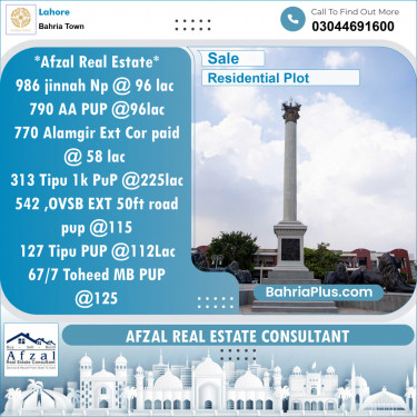 Residential Plot for Sale in Bahria Town, Lahore - (BP-153325)