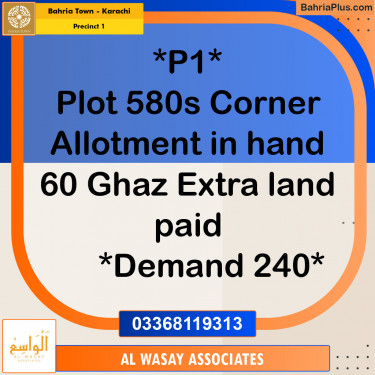 250 Sq. Yards Residential Plot for Sale in Precinct 1 -  Bahria Town, Karachi - (BP-153391)