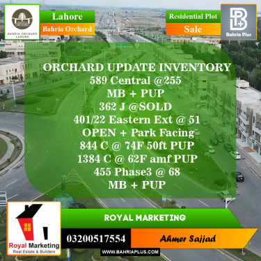 Residential Plot for Sale in Phase 1 - Central District -  Bahria Orchard, Lahore - (BP-153529)
