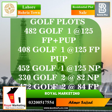 Residential Plot for Sale in Golf Phase 1 -  Bahria Town, Lahore - (BP-153541)