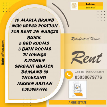 Residential House for Rent in Sector C - Nargis/Hussain Block -  Bahria Town, Lahore - (BP-153586)