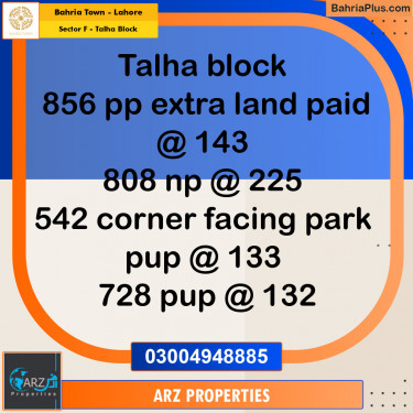 Residential Plot for Sale in Sector F - Talha Block -  Bahria Town, Lahore - (BP-153618)