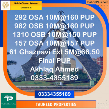 Residential Plot for Sale in Overseas A -  Bahria Town, Lahore - (BP-153665)