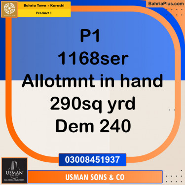 250 Sq. Yards Residential Plot for Sale in Precinct 1 -  Bahria Town, Karachi - (BP-153690)