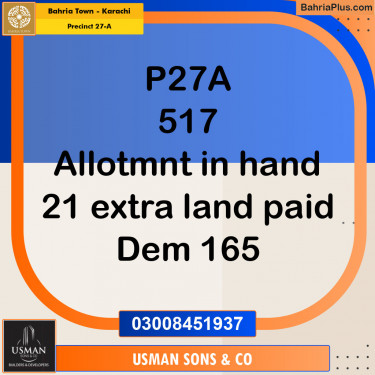 500 Sq. Yards Residential Plot for Sale in Precinct 27-A -  Bahria Town, Karachi - (BP-153695)