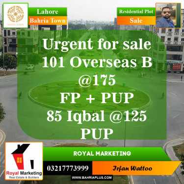 Residential Plot for Sale in Overseas B -  Bahria Town, Lahore - (BP-153816)