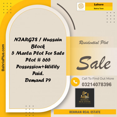 Residential Plot for Sale in Sector C - Nargis/Hussain Block -  Bahria Town, Lahore - (BP-153894)