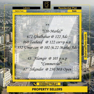 Residential Plot for Sale in Sector C - Gulbahar Block -  Bahria Town, Lahore - (BP-153903)