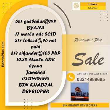 Residential Plot for Sale in Sector C - Gulbahar Block -  Bahria Town, Lahore - (BP-153936)