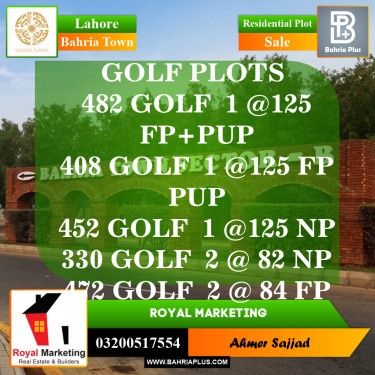 Residential Plot for Sale in Golf Phase 1 -  Bahria Town, Lahore - (BP-153938)