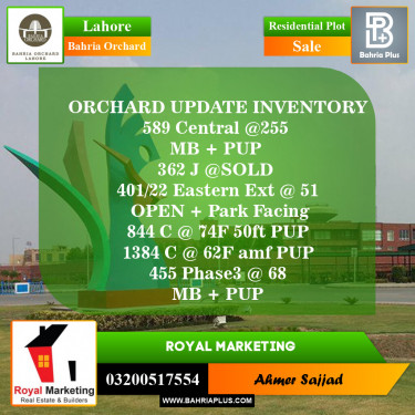 Residential Plot for Sale in Phase 1 - Central District -  Bahria Orchard, Lahore - (BP-153945)