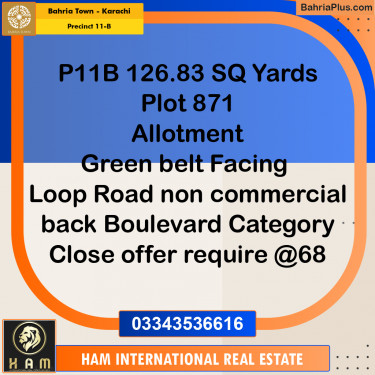 126.83 Sq. Yards Residential Plot for Sale in Precinct 11-B -  Bahria Town, Karachi - (BP-153960)