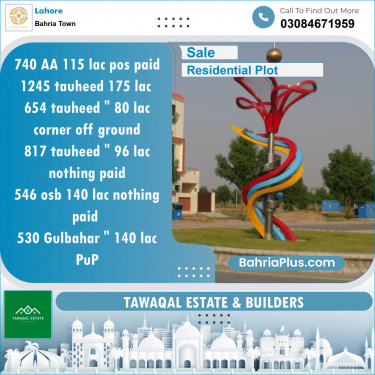 Residential Plot for Sale in Sector D - AA Block -  Bahria Town, Lahore - (BP-153981)