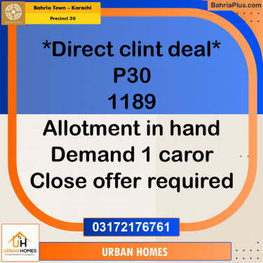 250 Sq. Yards Residential Plot for Sale in Precinct 30 -  Bahria Town, Karachi - (BP-153988)