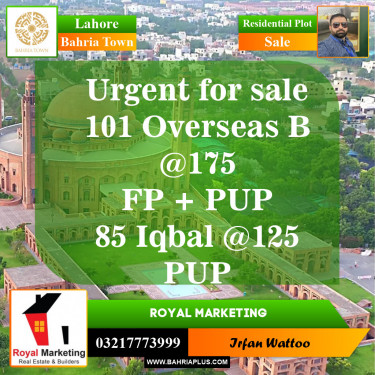 Residential Plot for Sale in Overseas B -  Bahria Town, Lahore - (BP-153989)