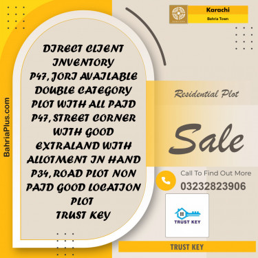 250 Sq. Yards Residential Plot for Sale in Precinct 47 -  Bahria Town, Karachi - (BP-154063)