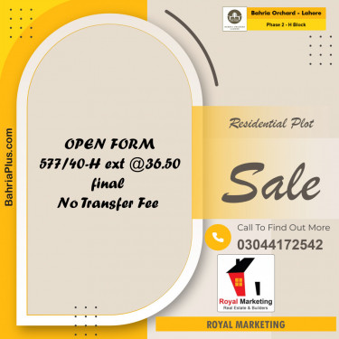 Residential Plot for Sale in Phase 2 - H Block -  Bahria Orchard, Lahore - (BP-154071)