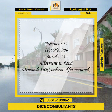 Residential Plot for Sale in Precinct 31 Plot -  Bahria Town, Karachi - (BP-154086)