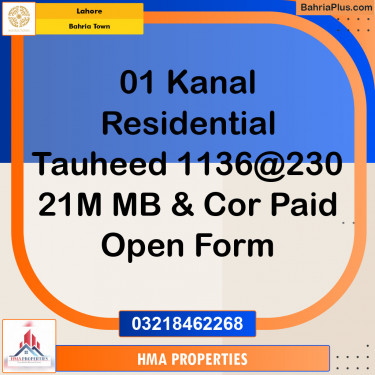Residential Plot for Sale in Sector F - Tauheed Block -  Bahria Town, Lahore - (BP-154165)