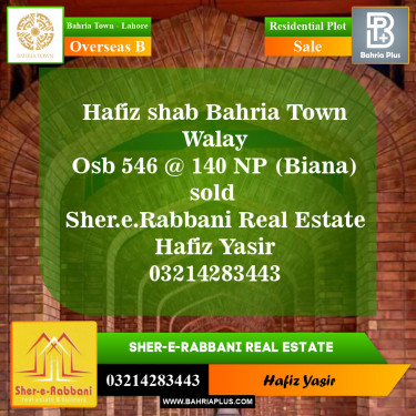 Residential Plot for Sale in Overseas B -  Bahria Town, Lahore - (BP-154178)