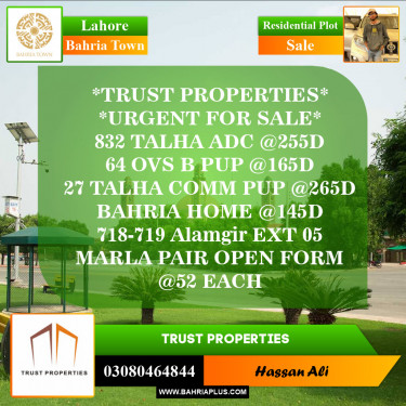 Residential Plot for Sale in Sector F - Talha Block -  Bahria Town, Lahore - (BP-154187)