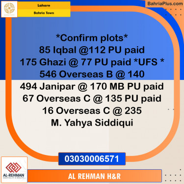 Residential Plot for Sale in Sector E - Iqbal Block -  Bahria Town, Lahore - (BP-154201)