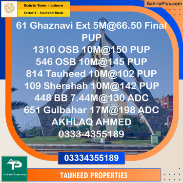 Residential Plot for Sale in Sector F - Tauheed Block -  Bahria Town, Lahore - (BP-154222)