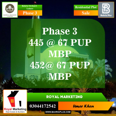Residential Plot for Sale in Phase 3 -  Bahria Orchard, Lahore - (BP-154225)