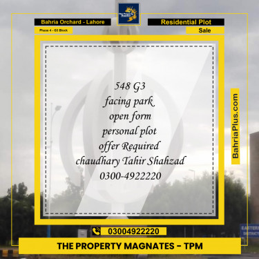 Residential Plot for Sale in Phase 4 - G3 Block -  Bahria Orchard, Lahore - (BP-154261)