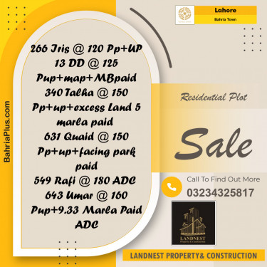 Residential Plot for Sale in Bahria Town, Lahore - (BP-154336)