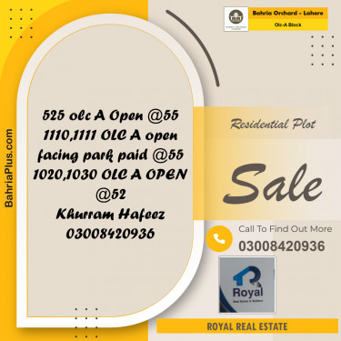 Residential Plot for Sale in OLC-A Block -  Bahria Orchard, Lahore - (BP-154342)