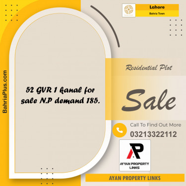 Residential Plot for Sale in Bahria Town, Lahore - (BP-154454)