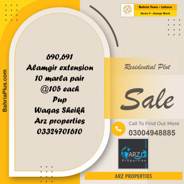 Residential Plot for Sale in Sector F - Alamgir Block -  Bahria Town, Lahore - (BP-154483)