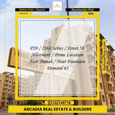 125 Sq. Yards Residential Plot for Sale in Precinct 28 -  Bahria Town, Karachi - (BP-154538)