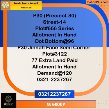 250 Sq. Yards Residential Plot for Sale in Precinct 30 -  Bahria Town, Karachi - (BP-154573)