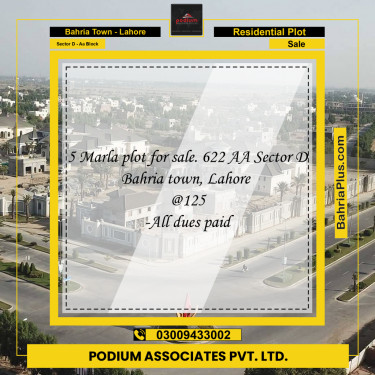 Residential Plot for Sale in Sector D - AA Block -  Bahria Town, Lahore - (BP-154604)