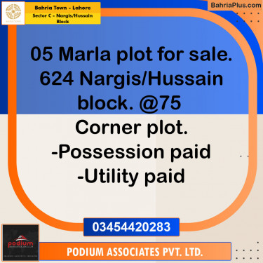 Residential Plot for Sale in Sector C - Nargis/Hussain Block -  Bahria Town, Lahore - (BP-154615)