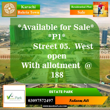 250 Sq. Yards Residential Plot for Sale in Precinct 1 -  Bahria Town, Karachi - (BP-154619)