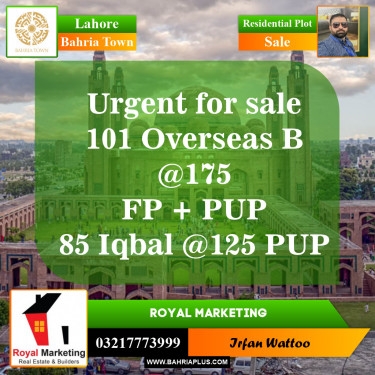 Residential Plot for Sale in Overseas B -  Bahria Town, Lahore - (BP-154666)