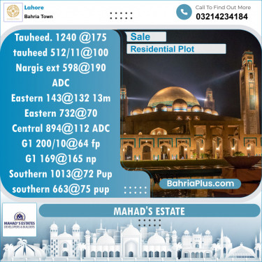 Residential Plot for Sale in Sector F - Tauheed Block -  Bahria Town, Lahore - (BP-154684)