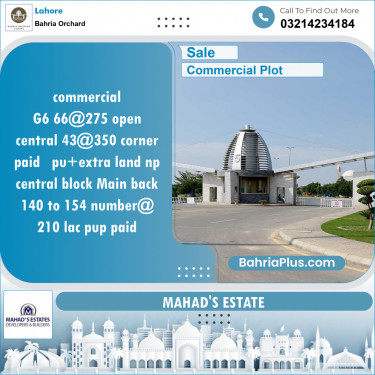 Commercial Plot for Sale in Phase 4 - G6 Commercial -  Bahria Orchard, Lahore - (BP-154686)