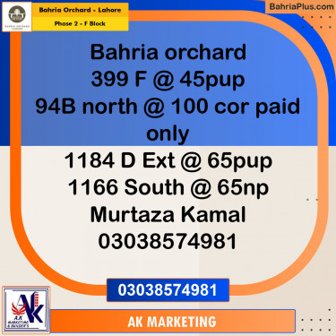 Residential Plot for Sale in Phase 2 - F Block -  Bahria Orchard, Lahore - (BP-154703)