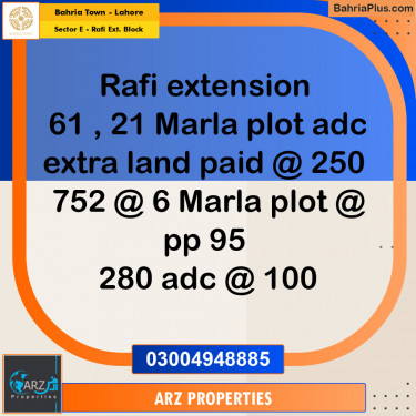 Residential Plot for Sale in Sector E - Rafi Ext. Block -  Bahria Town, Lahore - (BP-154740)