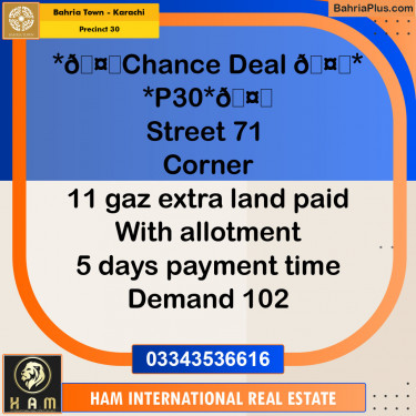 250 Sq. Yards Residential Plot for Sale in Precinct 30 -  Bahria Town, Karachi - (BP-154759)