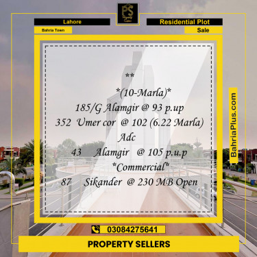 Residential Plot for Sale in Sector F - Alamgir Block -  Bahria Town, Lahore - (BP-154937)