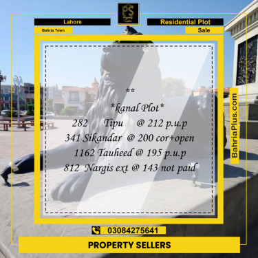 Residential Plot for Sale in Sector F - Tipu Sultan Block -  Bahria Town, Lahore - (BP-154939)