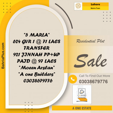 Residential Plot for Sale in Golf Phase 1 -  Bahria Town, Lahore - (BP-154989)