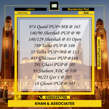 Residential Plot for Sale in Bahria Town, Lahore - (BP-155036)